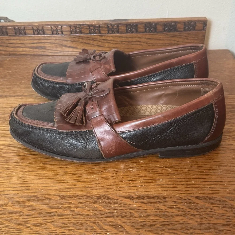 Vintage Johnson & Murphy Tassel‎ Loafers Mens Size 12 Two Tone Leather
